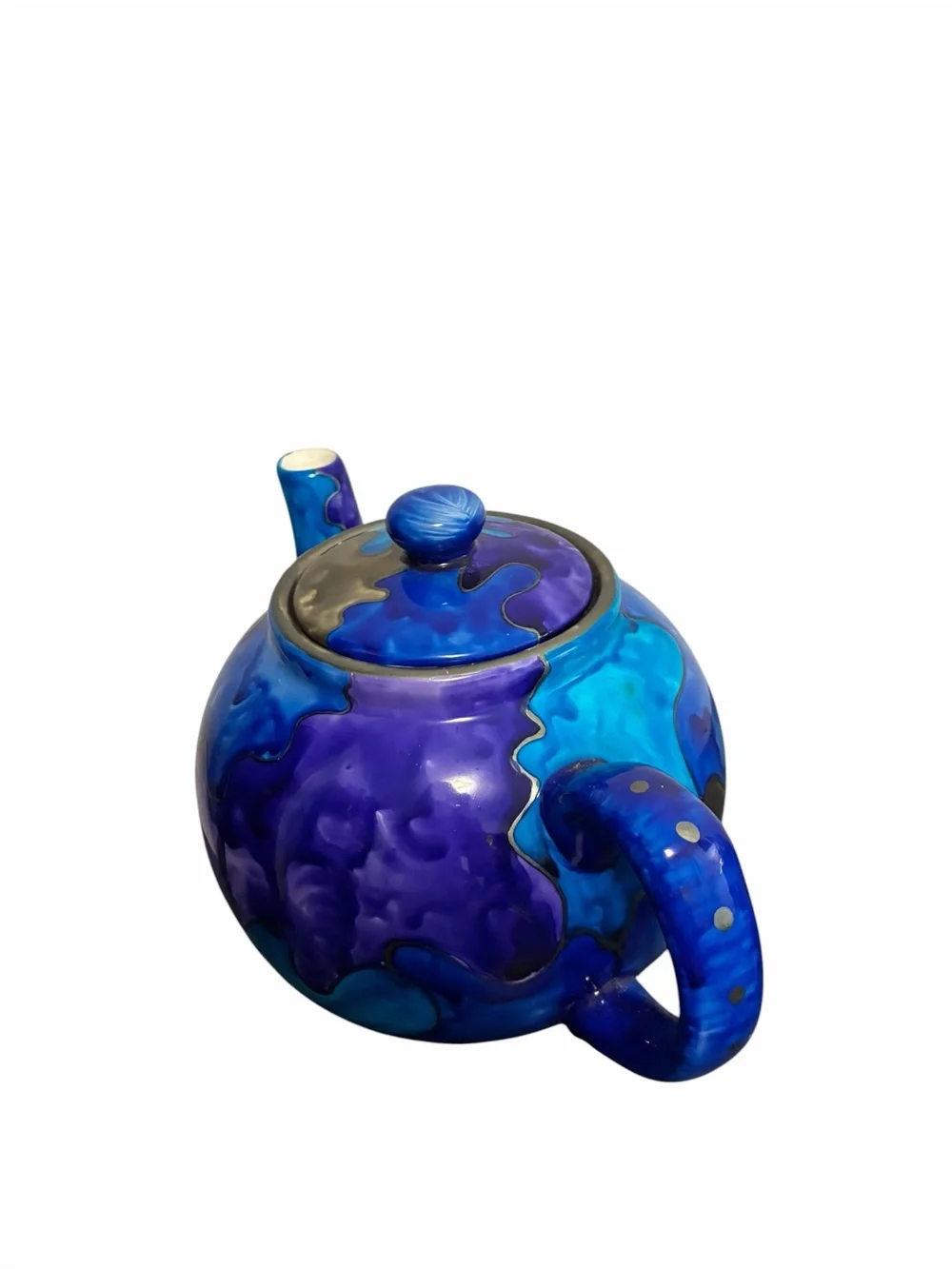 Julie Tougas Studio Pottery Teapot Abstract Blue Purple Silver Hand Painted